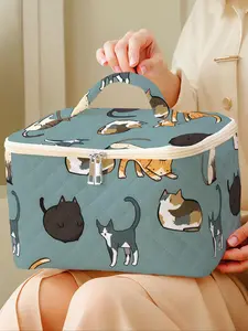 Cute Cat Pattern Makeup Bag, Large Capacity Travel Toiletry Bag, Portable Travel Makeup Bag, Zipper Makeup Organizer Pouch, Versatile Storage Bag