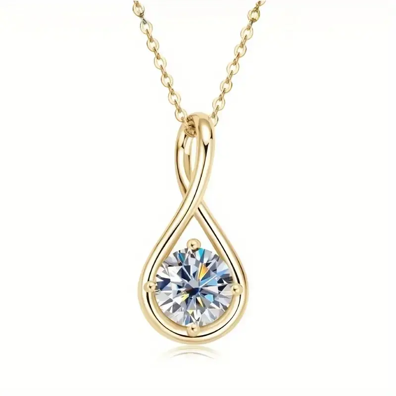 Gold Tone Infinity Teardrop Pendant Necklace for Women, Sparkling Round Cubic Zirconia Necklace, Elegant Jewelry Gift for Mom and Friends
