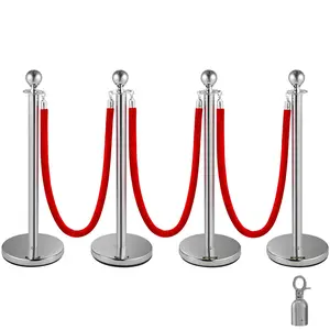38-Inch Stanchion Posts for Queue Barriers with Red Velvet Rope, Includes 3 Silver Connectors, Durable Stainless Steel Poles, Simple Assembly, Ideal For Event Venues, Theaters, Exhibitions, Conferences, Weddings, Retail Displays