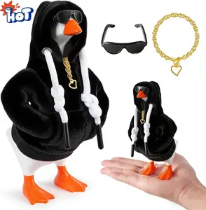 Name 7inch Desk Goose Outfits Mini Desktop Goose Clothes Set for Magnetic Goose Statue with Stylish Black Hoodie Orange Sunglasses & Gold Heart Bracelet