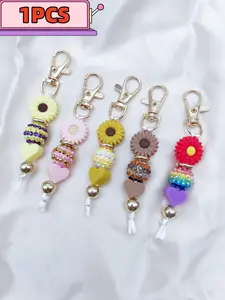 Elegant Silicone Beaded Pendant, Daisy Charm Accessory, Sparkling Diamond Silicone Flower Keychain, Bag Hanging Decoration, Car Key Accessories