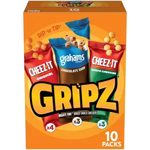 Gripz Mini Baked Snack Crackers, Sweet and Salty Snacks, Variety Pack, 9oz Box (10 Pouches)