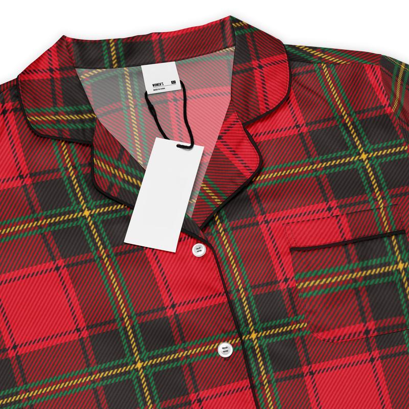 RED AND GREEN PLAID SILKY PAJAMA SET