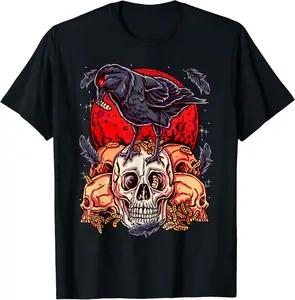 Goth Skull Gothic Crow Death Dark Aesthetic Blood Red Moon T-Shirt - Taliyaannhun Shop 44B0B356R2LM