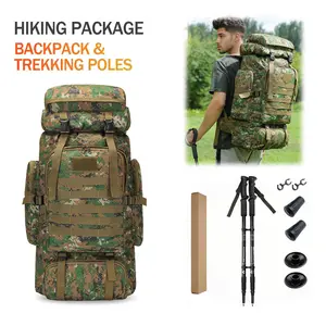 Mountaineering Kit - 80L Waterproof Hiking Backpack with Telescopic Trekking Poles - Military Tactical Rucksack for Camping & Outdoor Adventures