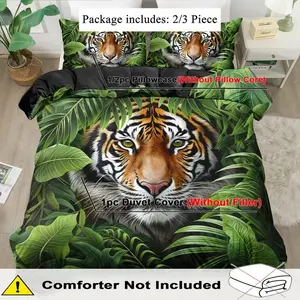 Animal Theme Bedding Set - 2/3 Pieces, Soft Comfortable Breathable Tiger Print, Jungle Tiger Sheet Set, 100% Polyester, Decorative Bedsheet Sets