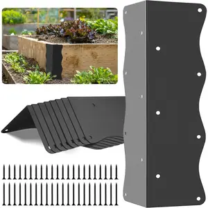 8 count Raised Garden Bed Corner Brackets Heavy Duty Metal Raised Bed Corners and Connectors for (11"x3"x3"), Brown L-Shape Wavy Connectors with Screws, fits for 20"-24" Raised Beds (Black)