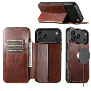 SUTENI Faux Leather Wireless Charging  Card Holder Stand Wallet Magnetic buckle Phone Case For iPhone 17 Pro Max 16 Plus 15 14 13 12 For Unisex Relatives Friends And Elders Holiday Gift