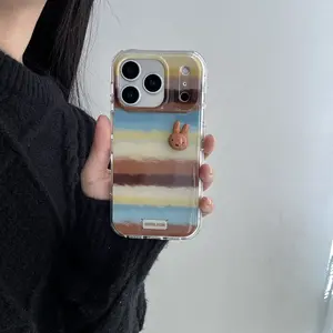 Rainbow Striped Miffy Case for Apple iPhone 17 Pro Max, Creative Fashion Phone Cover, Stylish Mobile Protection, Trendy Design