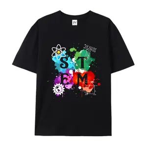 100% cotton short-sleeve shirt,Unisex Oversized STEM Watercolor Splash Printed Craft T-Shirt, Science Technology Engineering Math Premium Soft Cotton Drop Shoulder Short Sleeve Top for Students Teachers, Casual Tee for School, Science Fairs, summervibes,