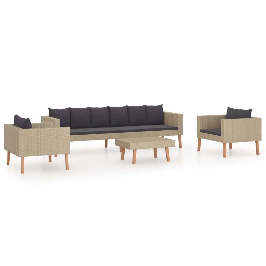 vidaXL Patio Furniture Set 4 Piece, Sectional Sofa for Outdoor Garden, Couch with Cushions, Coffee Table, Scandinavian Style, Poly Rattan Beige 3059326