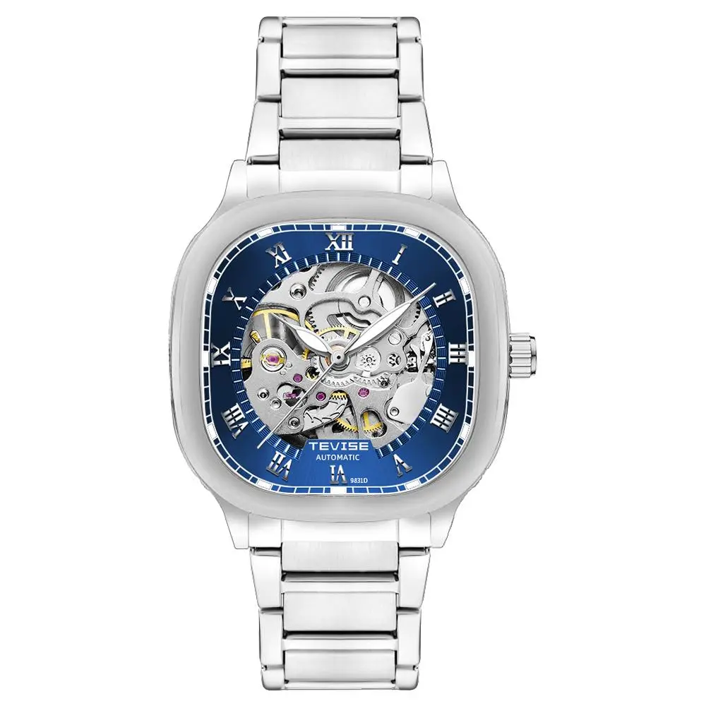 TEVISE Men's Automatic Skeleton Stainless Steel Wristwatch, Battery-Free Analog Timepiece with a Transparent Caseback, Analog Watch, Automatic Watches, Visible Gears, Mechanical Look