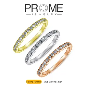 (SR189)S925 Sterling Silver Round Stone Rings 5A Cubic Zirconia Row Setting Hypoallergenic Jewelry Perfect Gift for Women Everyday Minimalism