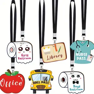 Aposwow 6 Set Hall Pass Lanyards, Cute Design for Classrooms & Schools, Durable Unbreakable Bathroom & Library Passes, Ideal Teacher Gifts, Classroom Supplies