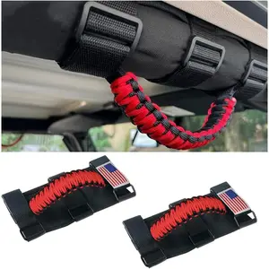 2PCS Roll Bar Grab Handles, Oxford Cloth Upgrade Metal Buckle Paracord Grip Handles, Durable and Strong Car Accessories, Compatible with Wrangler JL, JLU, JT, JK, JKU, TJ, LJ and YJ (Red)