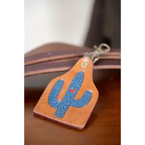 Cactus Heart Tooled Leather Keychain