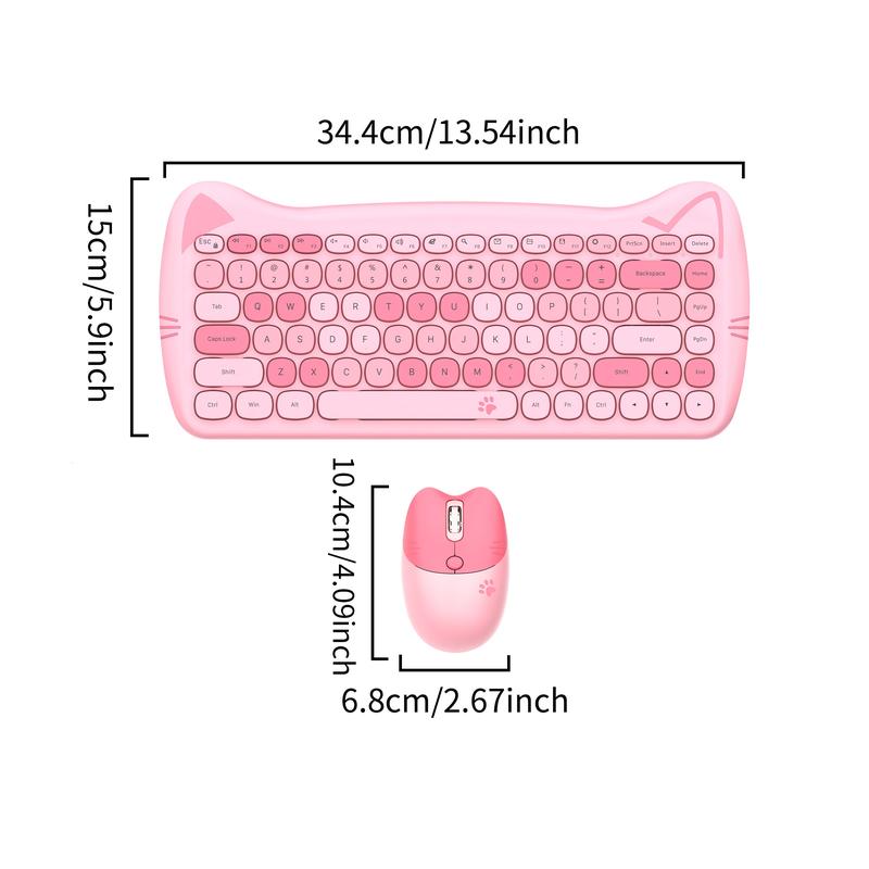 Mofii Pink Cat Keyboard and Mouse Combo, 2.4G Wireless Connection, Cute Aesthetic, Silent Office Use, Compact 2-Zone Keyboard, Universal for Desktops & Laptops, US QWERTY Layout (Batteries Not Included)