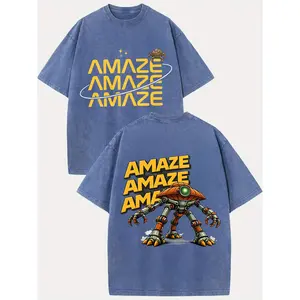 100 Percent Cotton Oversized T-Shirt Amaze Text And Robot Graphic Summer Casual Wear Fashionable Street Retro Style  Sci-Fi Movie 2026  Project Hail Mary