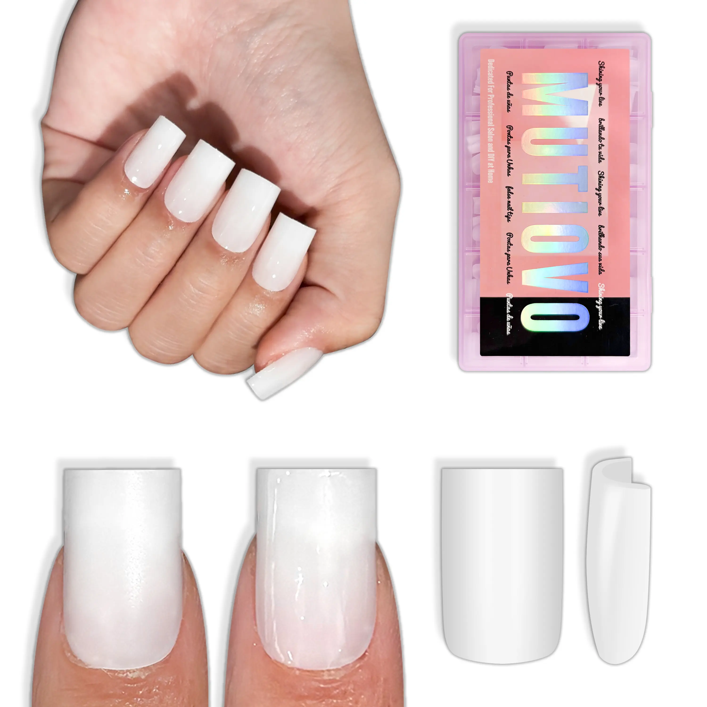 MUTIOVO Short Square Nail Tips -150Pcs Solid Pure Color MILKY WHITE Soft Gel Fake Nails, Straight Full Cover Press on Nails, Pre-buffed Matte MILKY WHITE Artificial Nails for Professional Salon