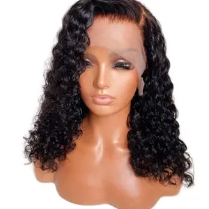 Water wave 16inches woman brazilian transparent lace frontal human hair