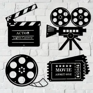 1pc Movie Theater Decor, Home Movie Theater Room Decor, Cinema Wall Art Metal Movie Reel Wall Sign, Home Theater Action Sign, Cinema Movie Film Wall Decoration For Home Party, Wall Metal Plaque, Home Decor Products