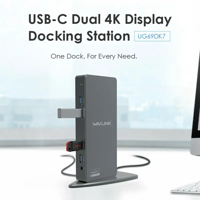 Wavlink UG69DK1 USB-C Dual 4K Display Docking Station - NWT