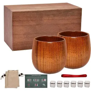 Wooden Whiskey Glasses Set of 2 – Durable Bourbon Glass for Men, Insulated Old Fashioned Glass – Whiskey Gifts for Husband, Dad, Brother – Birthday, Christmas, Father’s Day, Retirement