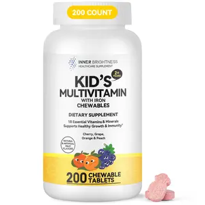 Children's Chewable Multivitamin, Inner Brightness 18 Essential Vitamins & Minerals for Kids, Supports Bone, Focus & Immune Health, Vegetarian, Gluten Free, Non GMO, 200 Chewables, Mixed Fruit Flavor