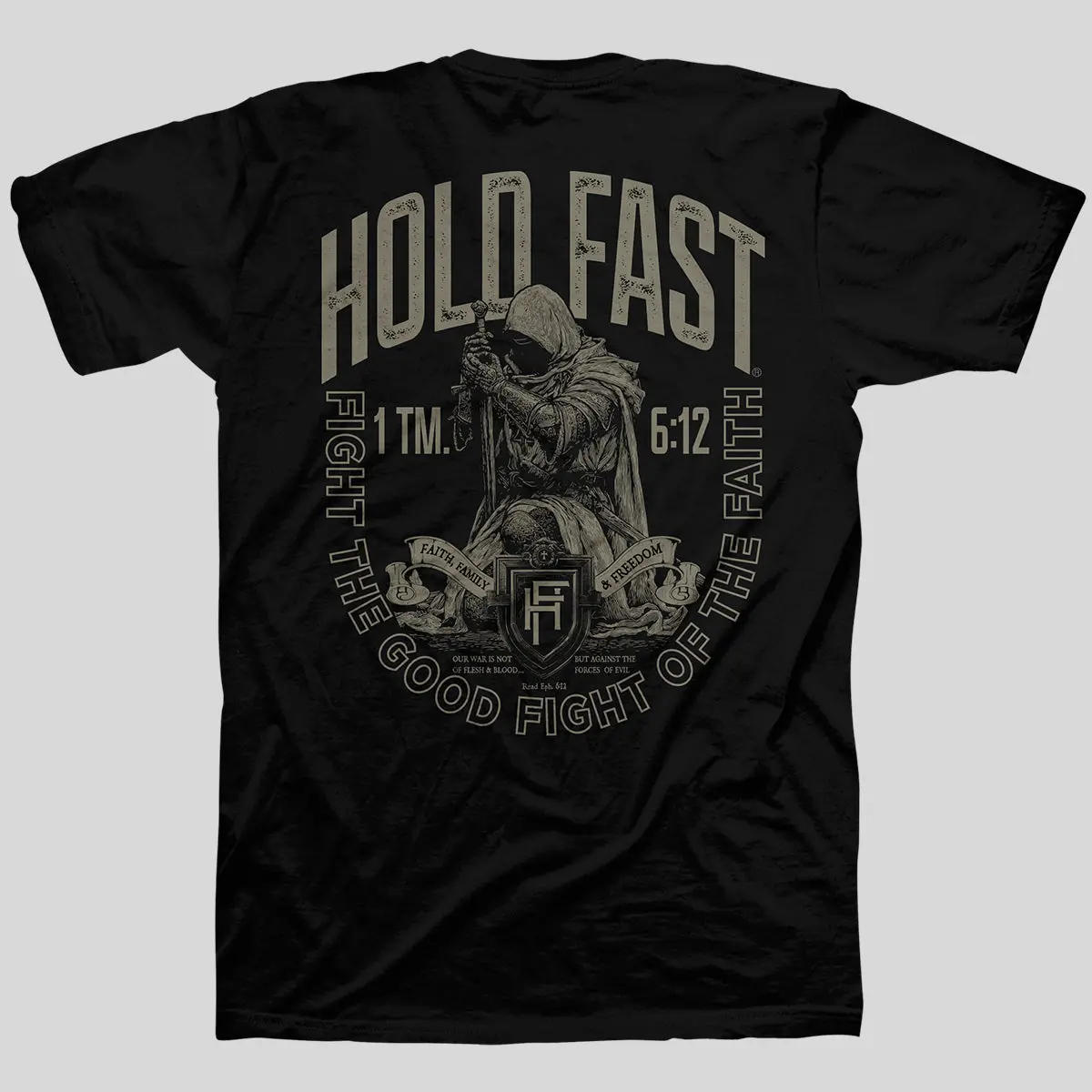 HOLD FAST Men's Classic Cotton Short-Sleeve T-Shirt, Knight-Themed Tops for Layering, Shortsleeve