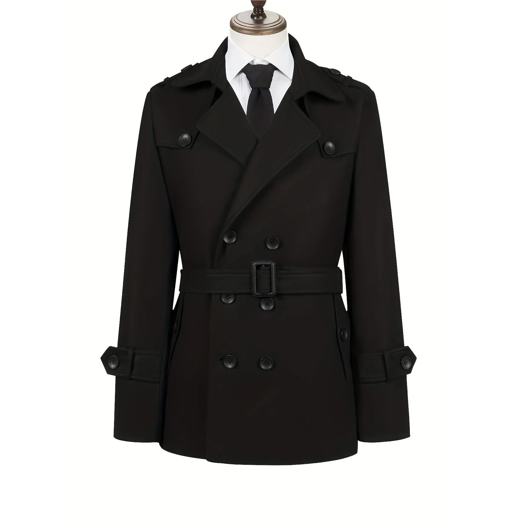 [Mid-Length Double-Breasted Trench Coat] Men's Casual Double-Breasted Mid-Length Trench Coat With Large Lapel Collar For Spring/Autumn
