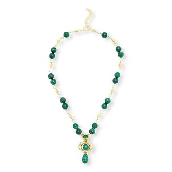 Rarities Fine Jewelry Rarities 18" Gold-Plated Malachite Statement Drop Necklace