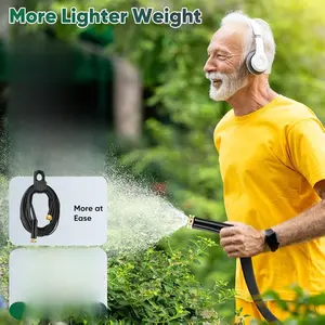 50ft Non-Expanding Garden Hose, Lightweight PVC Pipe with Leak-Proof Metal Interface, 3/4GHT Universal Fit, Wear-Resistant, Sturdy, Flexible, No-Knots, Portable, Washer Set Included for Outdoor Gardening Tasks, Washers Set