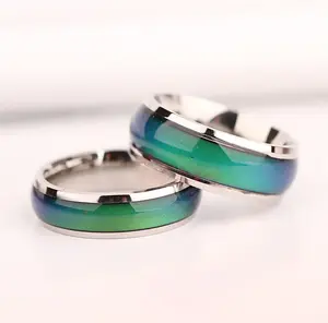 Stainless Steel 6mm Thin Glazed Tone Color Changing Temperature Mood Ring (Size 5-11)