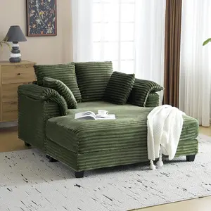 summervibes Karlhome 56" Oversized Chaise Lounge Chair, Comfy Corduroy Chaise Sofa Recliner Bed Upholstered Sleeper Couch Bed with Throw Pillows and Armrests for Living Room, Movie Room, Bedroom
