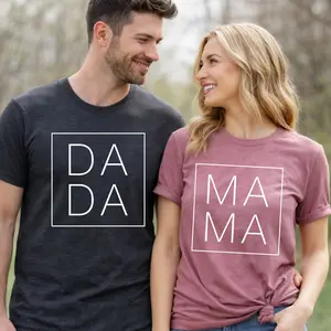 Family Matching Shirts Set – Heather Dark Gray DADA, Heather Mauve MAMA & White BABY Bodysuit – Baby Announcement & Matching Gift