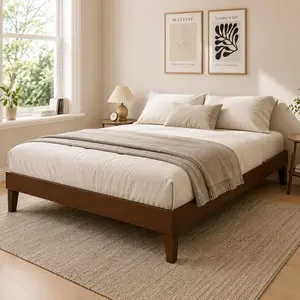 Costoffs Wooden Platform Bed Frame with Plywood Slats, Sturdy Mattress Foundation, No Headboard, Box Spring Not Required, Durable Slat Support