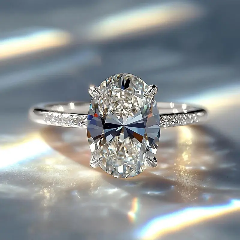 Elongated Oval Four Prong Moissanite Ring for Women, Luxury Minimalist Bridal Engagement Ring, Elegant Wedding Dress Jewelry Promise Band for Anniversary Proposal Gift