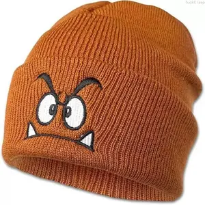 Angry Face Embroidered Knitted Beanie, Unisex Warm Wool Hat for Men & Women, Casual Outdoor Hat for Autumn, Winter & Spring Wear