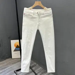 Four Seasons Men??s White Solid Color Skinny Simple Jeans Pants Ankle Length Thin Slim Denim Trousers Male New Fashion Streetwear