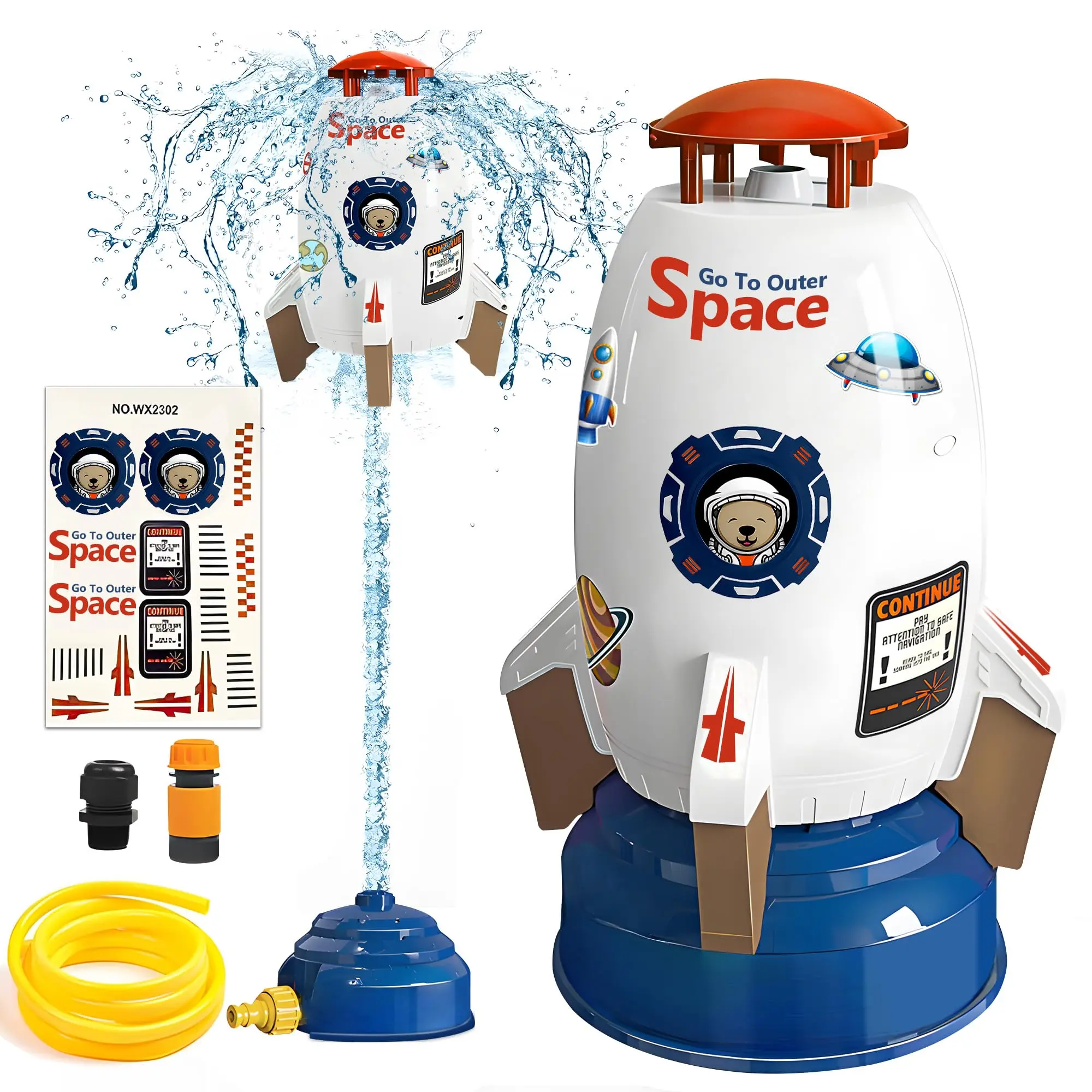Sprinkler Rocket Launcher Outdoor Water Rocket Toys for Kids, Rocket Design Water Powered Liftoff 9-16ft & Spin, Summer Garden Lawn Toys & Birthday Gift for Girls Boys Age 3-12 Year Old