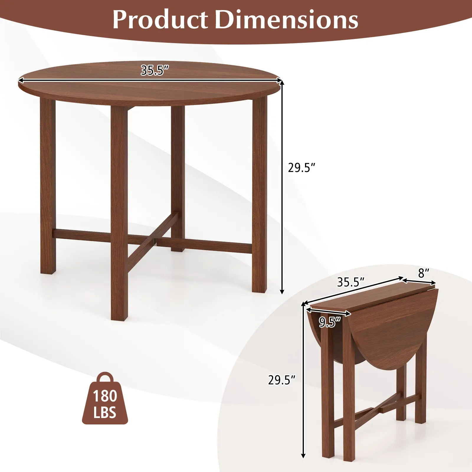 COSTWAY - Dual Drop Leaf Dining Table for Small Spaces-Walnut