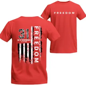 Freedom 14th October Wear Red TShirt, Remembrance Day Shirt, 31 Years Day of Remembrance Tee, America Flag 2 Sided TShirt, Tribute CJK Men Women Casual Cotton Tee, Graphic True American Patriot Top