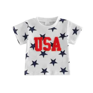 Toddler Baby 4th of July T Shirts Fashionable Patriotic Star Printed Letter Embroidery Short Sleeve Tops summervibes