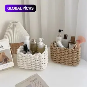 1COUNT/2COUNTS Woven Decorative Storage Basket – Stackable Cosmetics Storage Basket & Desk Organizer, Desktop bin for Snacks & Home Decor Bedroom Living Room Vanity Bathroom Perfume Storage #GLOBAL PICKS