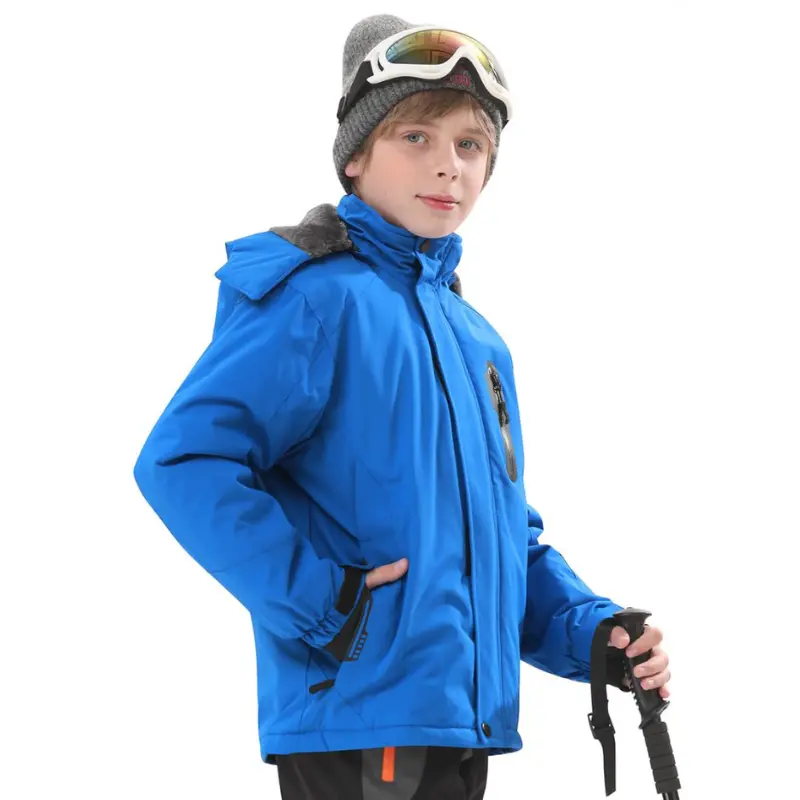 Kids Winter Jackets Warm Fleece Waterproof Snow Jacket with Detachable Hood and Zipper Pockets