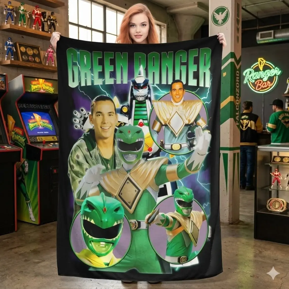 Green Ranger Bootleg Blanket Lightweight Throw Blanket Flannel Microfiber Plush Bed Blanket Super Soft Blanket for All Season Travel Camping Home Skin-friendly Soft Lightweight And Breathable