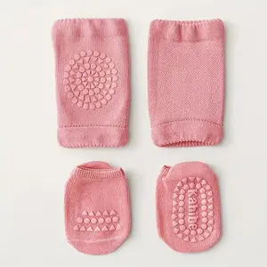 2 Pcs Non-Slip Socks & Knee Pads Set for Kids, Solid Color Floor Grip Socks for Boys & Girls, Anti-Slip Walking Socks for Indoor Use, Toddler Safety Socks Trending Daily Wear, Birthday & Gift Idea summerwins