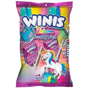 Winis Unicorn | Chewy Taffy Pops | Cotton Candy Flavored | Sharing Size 4.3 Oz Bag - 15 Pieces | Easter Candy Variety Bag Snack Bonbon