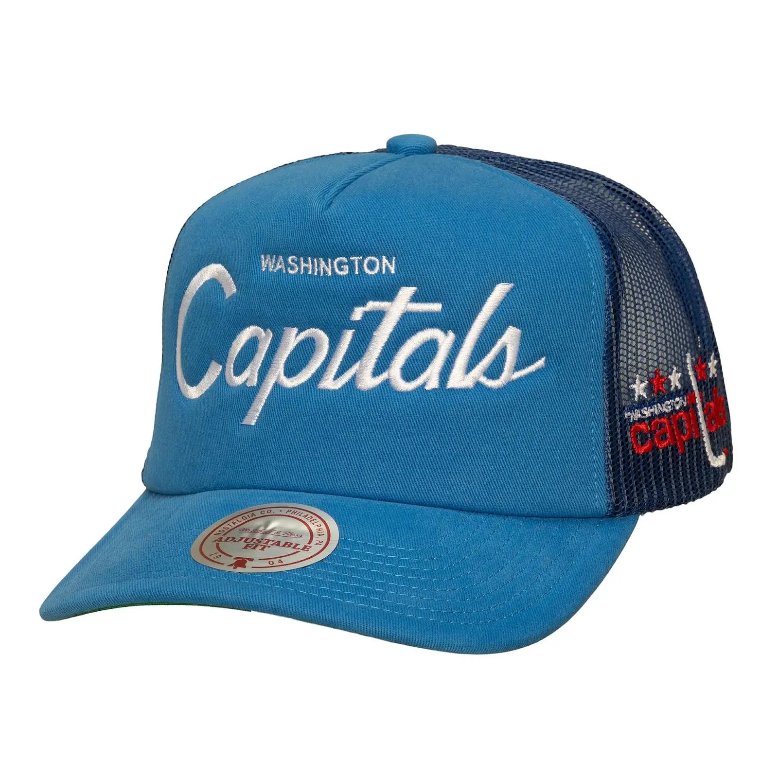 Washington Capitals Blue Head Coach Vintage Trucker Adjustable Hat NHL Throwback Cap Fan Gear Mitchell & Ness