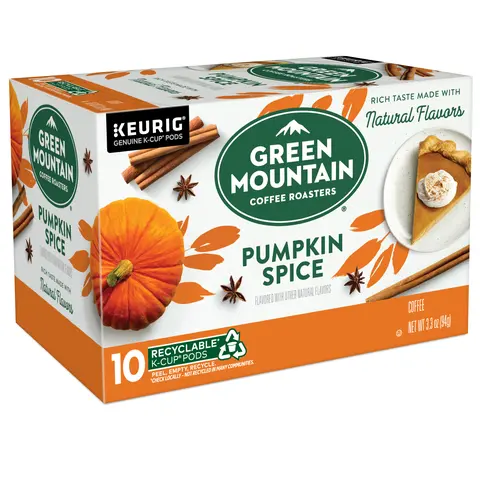 Green Mountain Coffee Roasters Pumpkin Spice Coffee - Light Roast Flavored Coffee - Fall Coffee Drink - Keurig K-Cup Pods